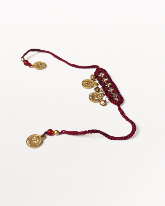 The Coin stitch Rakhi (Maroon)