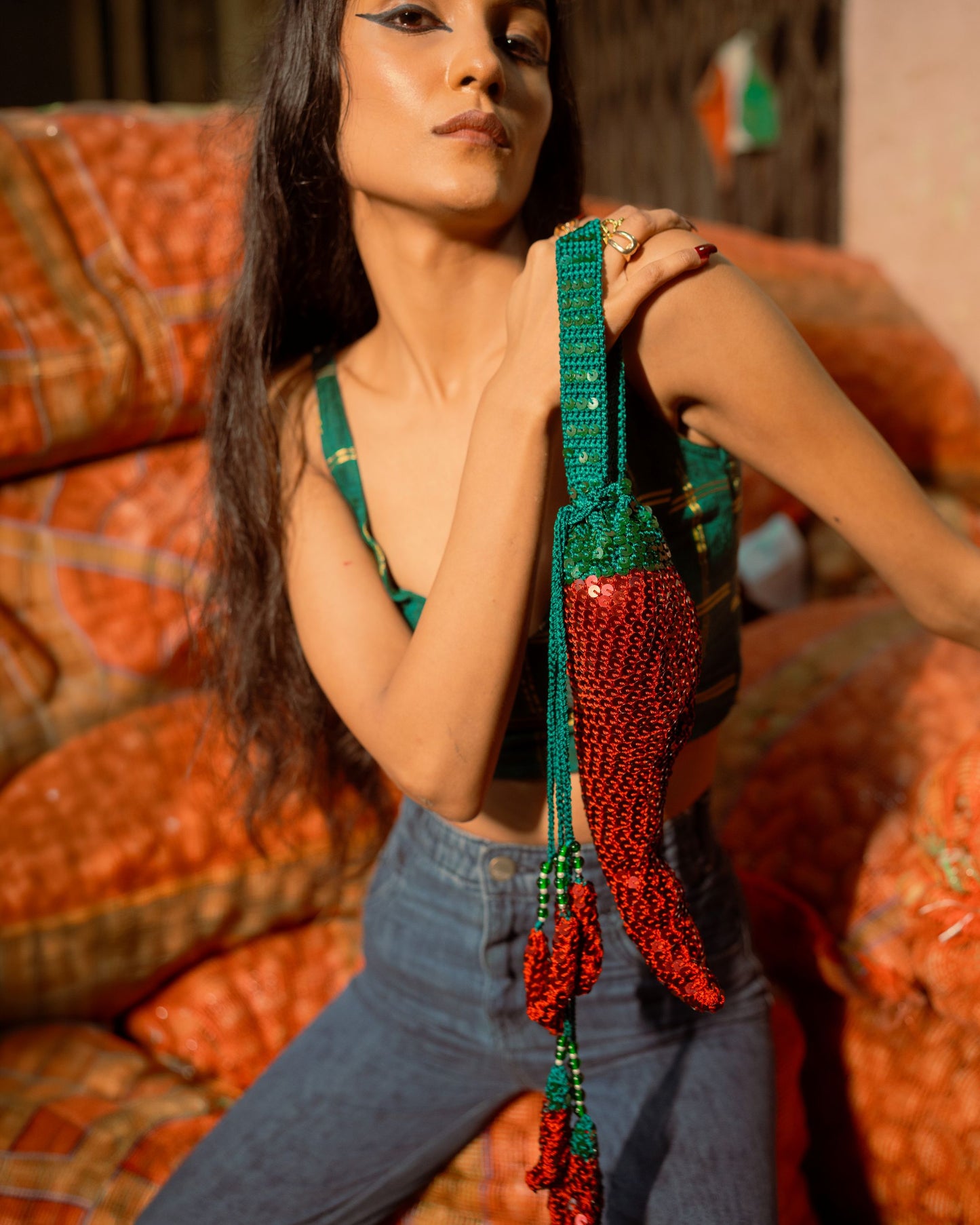 Mirchi Potli — Hand-Crocheted Chilli Statement Bag